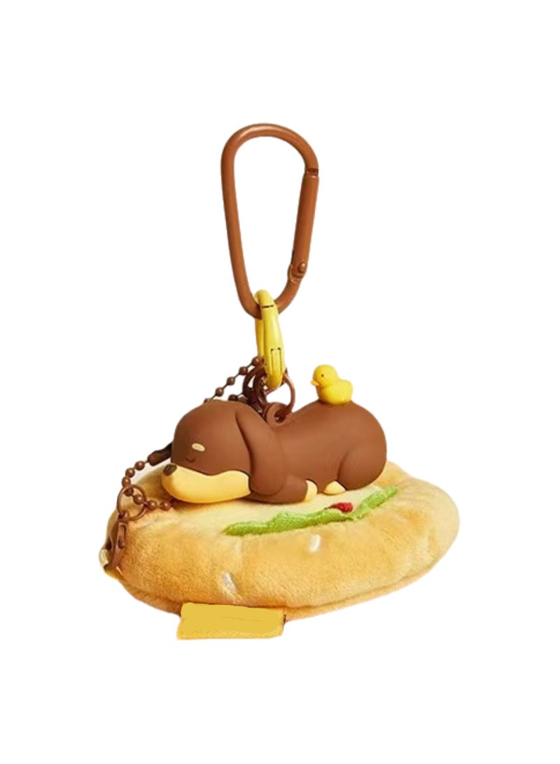 Cute Puppy Plush Pendant, Niche Hamburger Sausage Dog Plush Keychain, Creative Bag Decoration Pendant (Hamburger Sausage - Brown) - Image 1